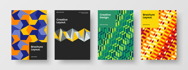Naklejka premium Simple mosaic hexagons booklet layout bundle. Bright catalog cover A4 design vector template set.