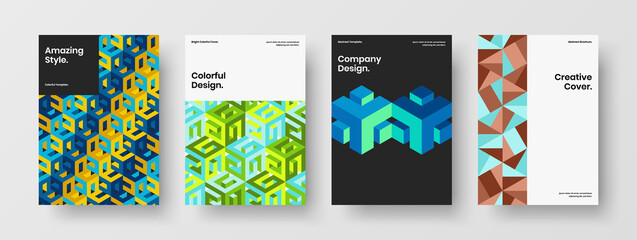 Bright postcard vector design concept set. Minimalistic geometric tiles book cover template composition.