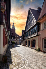 Beautiful old town of Haslach im Kinzigtal at sunset, Germany