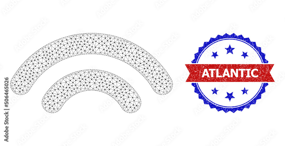 Poster polygonal wifi signal model icon, and bicolor dirty atlantic seal stamp. polygonal wireframe image i