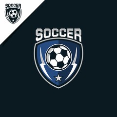 Naklejka premium soccer ball logo and shield, for football sport