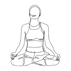 One Line Drawing, Single Continuous Line Sketch Woman Female Doing Yoga