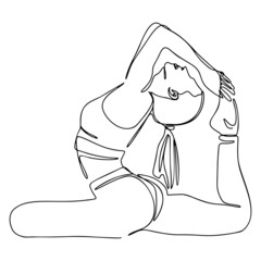 One Line Drawing, Single Continuous Line Sketch Woman Female Doing Yoga