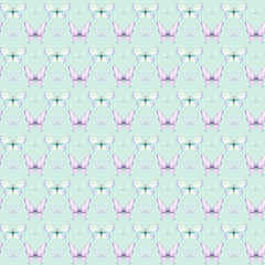 Watercolor pattern with colored butterflies