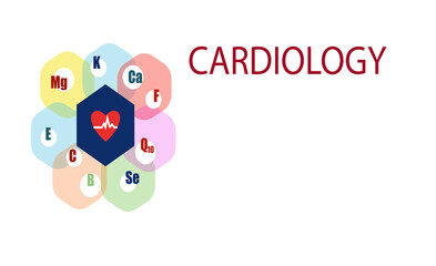 Cardiology.  Heart vitamine. Health care service vector illustration.