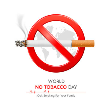 World No Tobacco Day. Forbidden no smoking red sign on white background. Dangers of smoking effect on lung with people around and family. Isolated 3D vector Illustration.