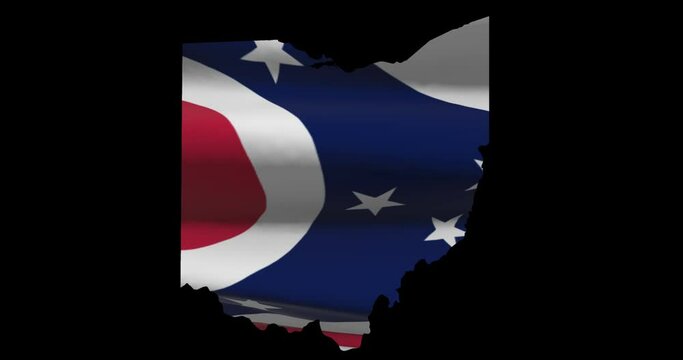 Ohio state shape outline with waving flag animation. Alpha channel graphic footage