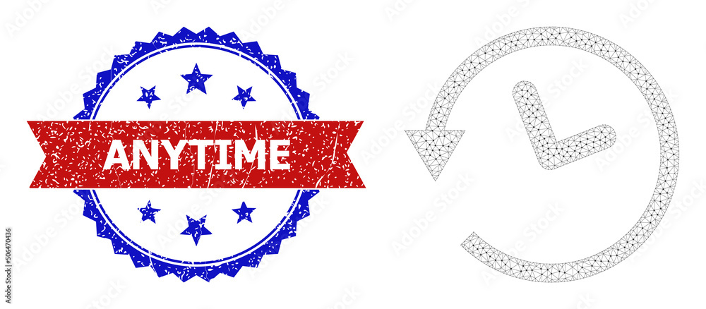 Poster polygonal wayback machine carcass icon, and bicolor scratched anytime watermark. mesh carcass illust