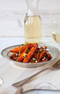 Roasted Carrots on white marble