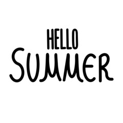 Lettering hello summer doodles black outline on white background