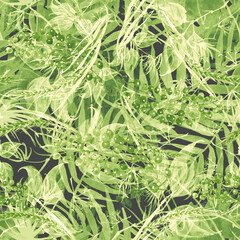 Tropical leaves.Watercolor leaves of a tree, palms, bamboo,
nettle, abstract splash. Watercolor abstract seamless background, pattern, spot, splash of paint, blot, divorce, color.Tropic pattern.grass