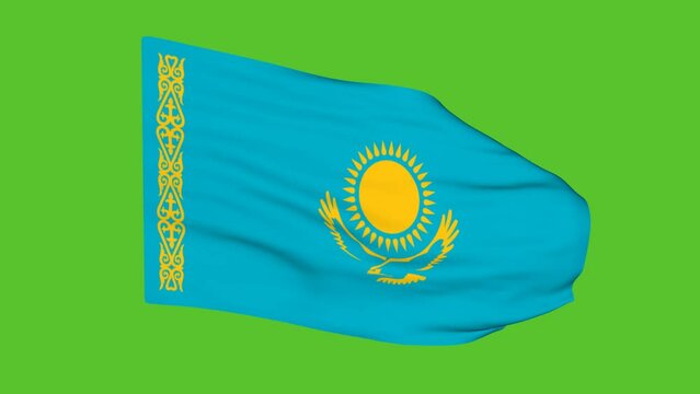 Flag of Kazakhstan on a green screen. 3D animation.