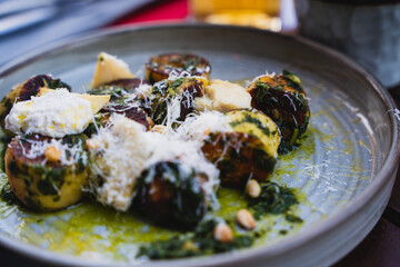 gnocchi gourmet dish with pesto