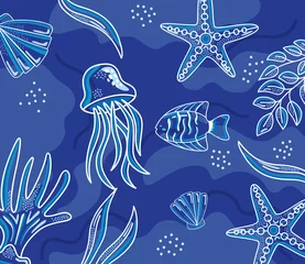 Fototapete Meeresleben sea life animals blue pattern