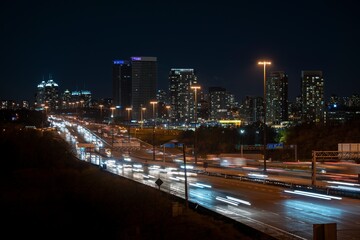 Beautiful City lights, Cityscape, Night Long Exposure from DVP Car fast, Speed Traffic on 401