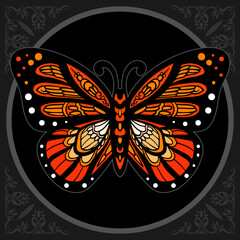 Colorful butterfly zentangle arts. isolated on black background.