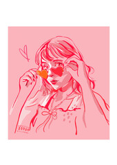 ハートのサングラスをかけたs女性イラスト　素材
Illustration of a woman wearing heart sunglasses