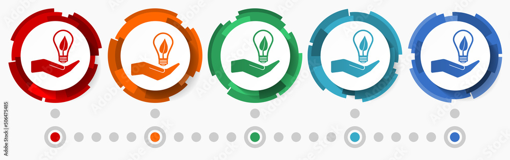 Fototapete Renewable energy concept vector icon set, modern design abstract web buttons in 5 color options, infographic template