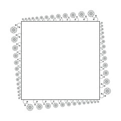 Abstract Black Simple Line Suqare With Leaf Leaves Frame Flowers Doodle Outline Element Vector Design Style Sketch Isolated Illustration For Wedding And Banner