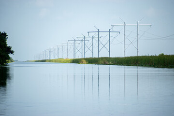 High voltage powerlines near the Everglades National Park in Florida