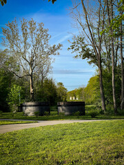 Obraz premium Vents for wastewater system in Lexington, Kentucky emerging from the grounds in Veteran's park