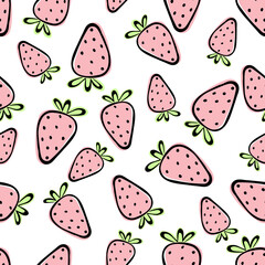 Strawberry pink vector seamless pattern background.