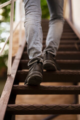 Varna, Bulgaria - 22.05.2022 - The man walking up the stairs