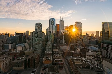 The financial district of Toronto Canada at dusk