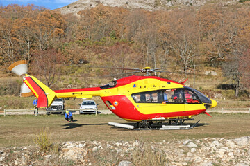 Rescue Helicopter by the Village of Gourdon in France	
