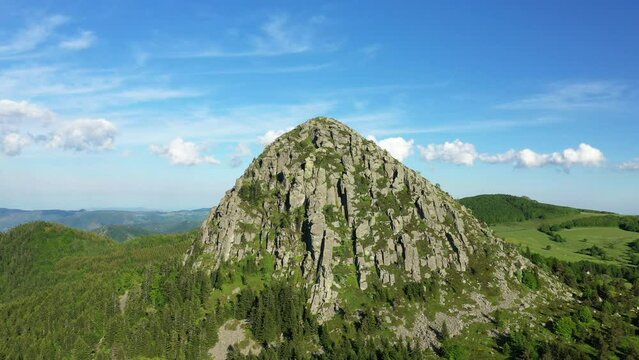 The Mont de Gerbier de Jonc in its beautiful Ardeche countryside in Europe, France, Ardeche, in summer, on a sunny day.