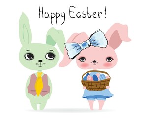 Obraz na płótnie Canvas Happy Easter greeting card with cute rabbit. Vector illustration