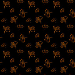 Seamless autumn abstract pattern of leaves on a black background. Background for fabrics, prints, packaging and postcards. Vector illustration