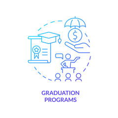 Graduation programs blue gradient concept icon. Training and coaching. Social assistance support abstract idea thin line illustration. Isolated outline drawing. Myriad Pro-Bold font used