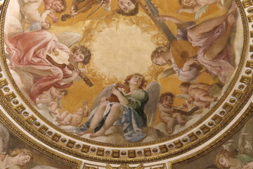 Santa Maria Maggiore Basilica Painted Ceiling Close Up Depicting Angels Playing Musical Instruments...