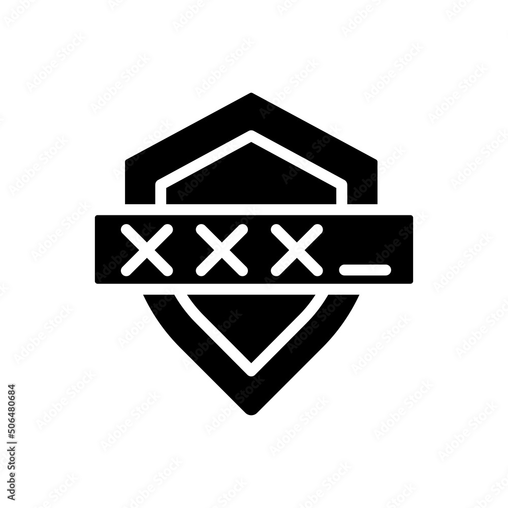 Aufkleber strong password black glyph icon. secret word to protect user data. verification and identification.