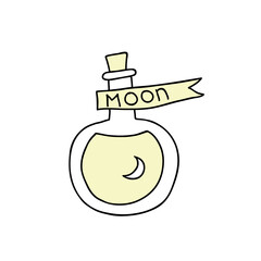 mystical glass bottle with a magical moon desire drink. vector illustration.