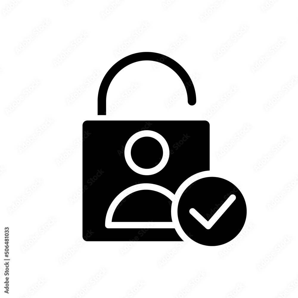 Poster user authentication black glyph icon. identity verification. personal confirmation. data and informa