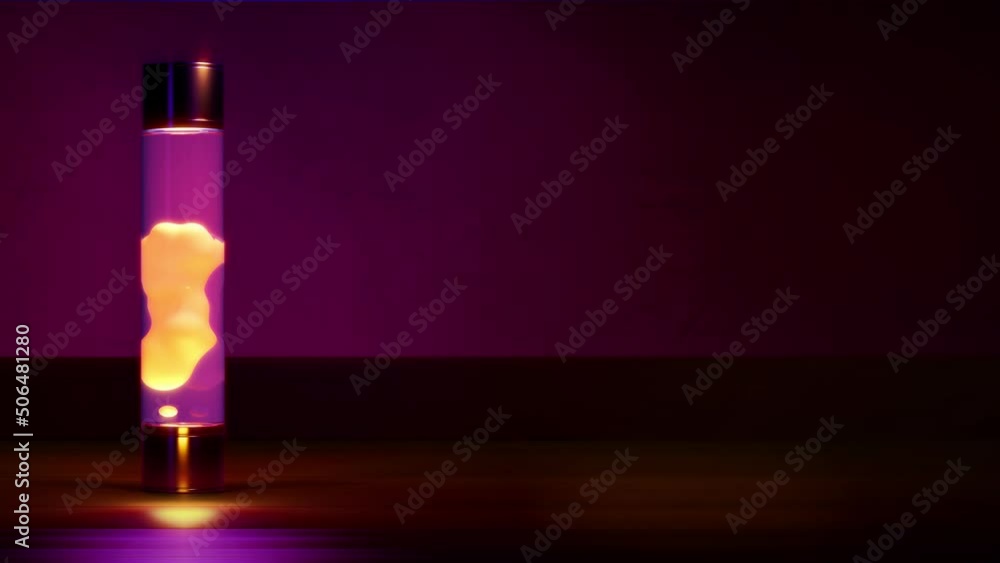 Poster yellow lava lamp on dark background with empty place - loop video