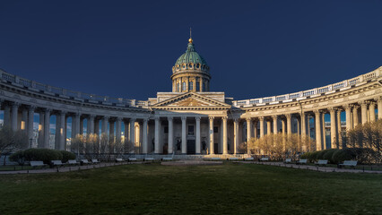 Fototapeta na wymiar Russian Orthodox Kazan Cathedral with a colonnade at dawn, St. Petersburg, Russia