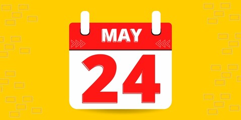 24th day of the calendar. Banner with twenty four on an yellow background with a white calendar