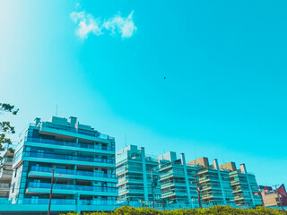 Blue sky and buildings on the beach 