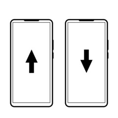 jpeg illustration icon of phone in black stroke and arrow in the middle for download and send jpg
