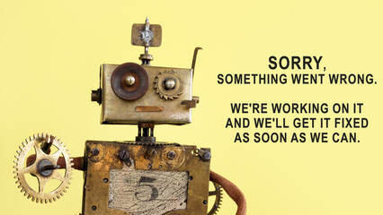 The robot is holding a gear wheel. Funny 404 page.