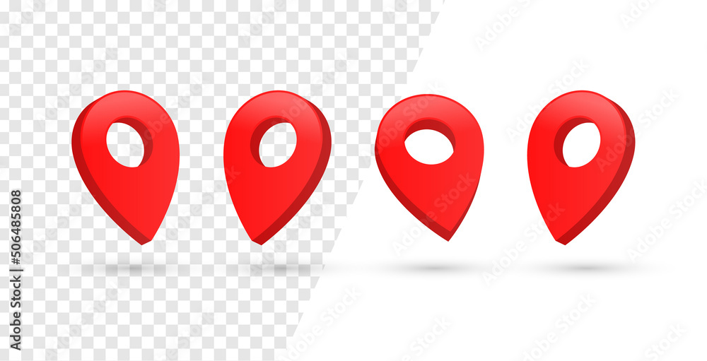 Aufkleber 3d location map pointer icon, place pin marker sign - isometric red gps map pointers in red frame, destination symbols in 3d