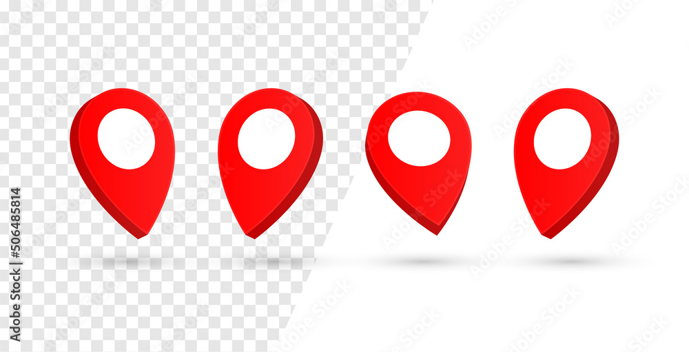 Aufkleber 3d location map pointer icon, place pin marker sign - isometric red gps map pointers in red frame, destination symbols in 3d