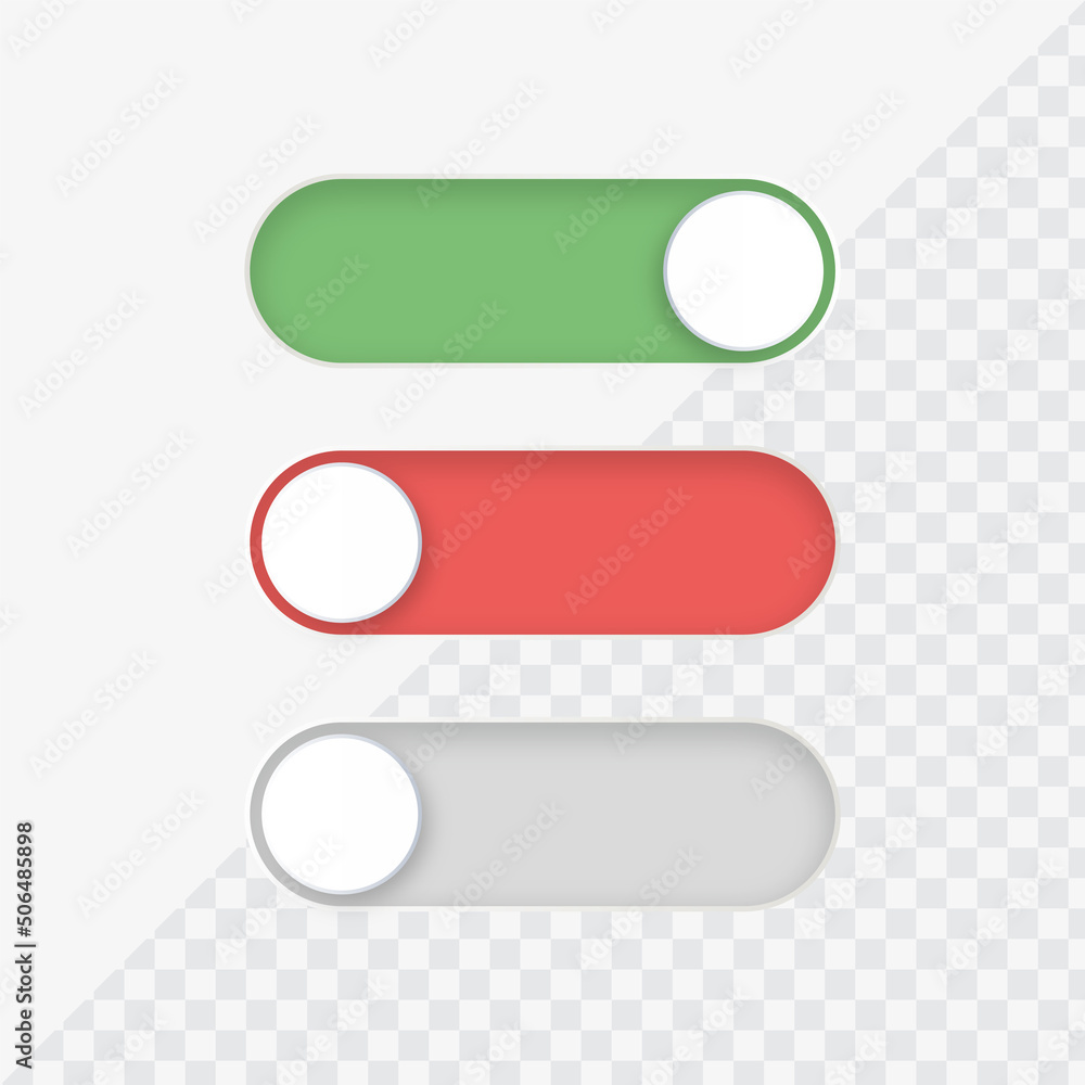 Aufkleber On Off toggle switch buttons 3d - switcher icons with enable or disable button, switch slider in modern toggle frame, realistic button