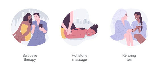 Fototapeta premium Wellness and spa rituals isolated cartoon vector illustrations set.