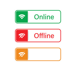 online offline web button, internet connection label banner with wireless and wifi icon no internet signal access symbol - website status buttons