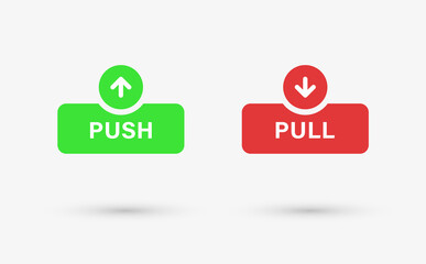 push and pull buttons sign with arrow up down icon in modern label banner. arrows direction button
 - obrazy, fototapety, plakaty