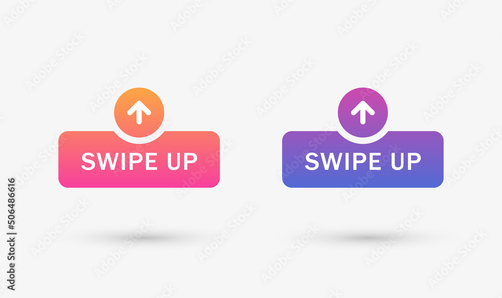Fototapete swipe up label banner with arrow up icon button. scroll, drag arrow sign - swipe up icon gradient button for social media stories advertising banners buttons